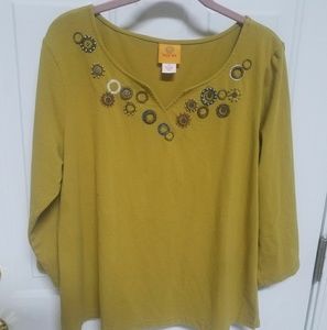 Ruby Rd Sz NWOT XL green embroidered top 3/4